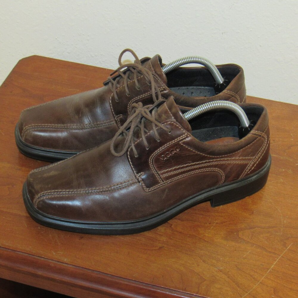 Ecco Shoes Helsinki Leather Oxford Brown Dress Shoes Men's size 8-8.5 EU 42